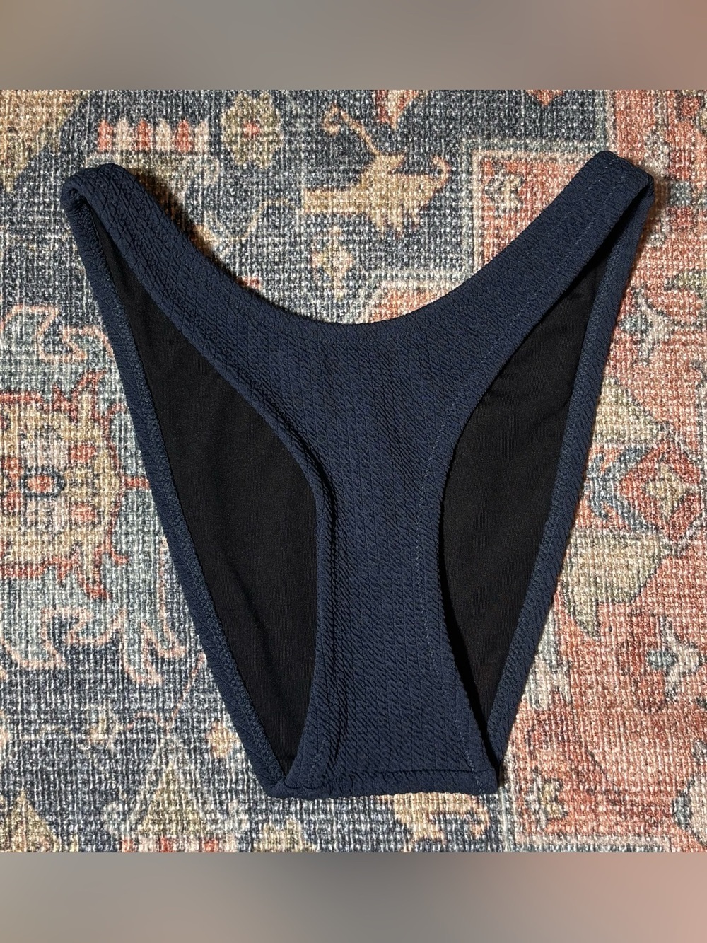 J.Crew Textured Curved-Waist Cheeky Bikini Bottom Navy Blue Women’s XXS NWT